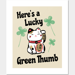 Funny St Patricks Day Lucky Leprechaun Shamrock Cat Lucky Green Thumb Posters and Art